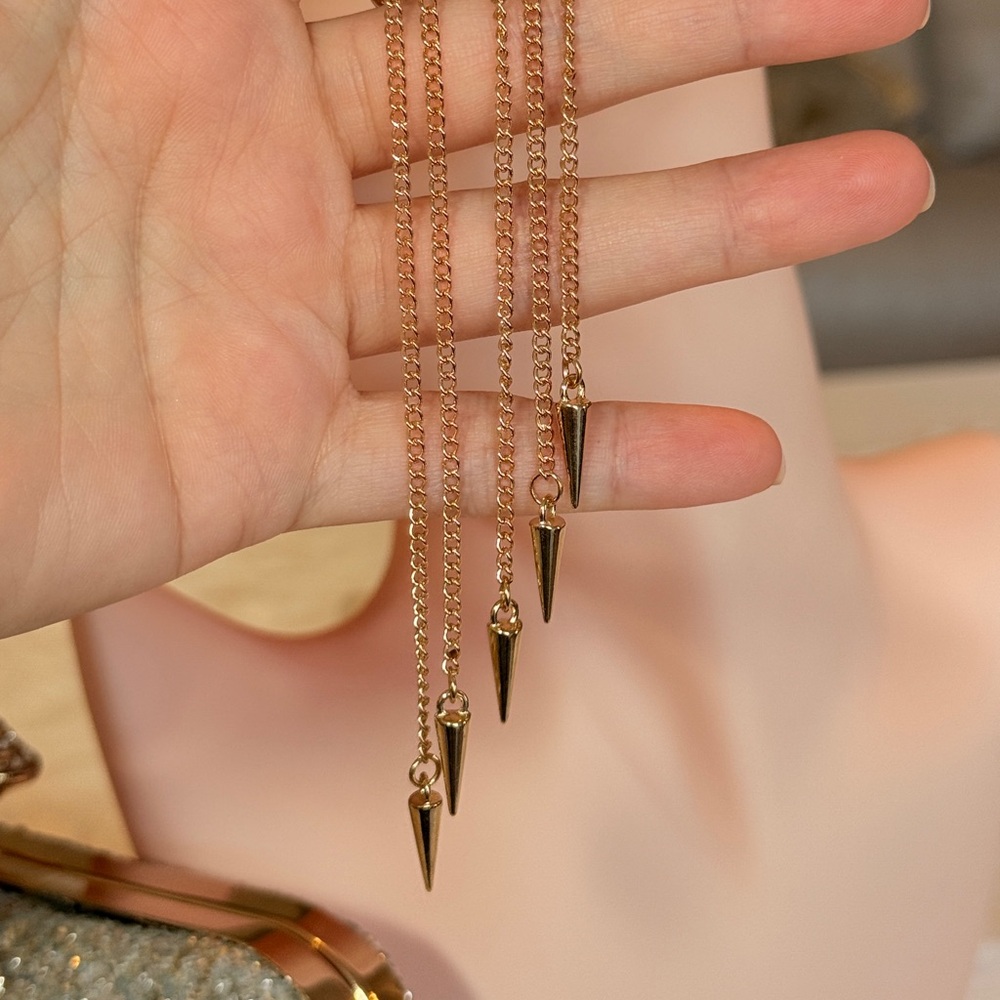 Gold Long Chain Drop Earring - Picture 9 of 12
